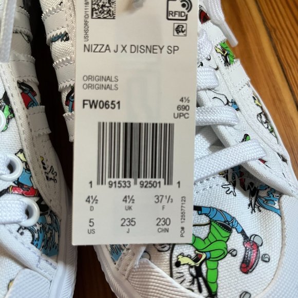 ADIDAS ORIGINALS NIZZA J X DISNEY SPORT GOOFY WHITE [FW0651] KID'S SIZE 5 - Picture 8 of 9